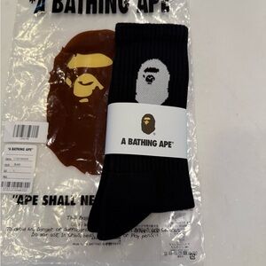 A Bathing Ape BAPE Men's APE HEAD SOCKS Black Bape Size L NWT